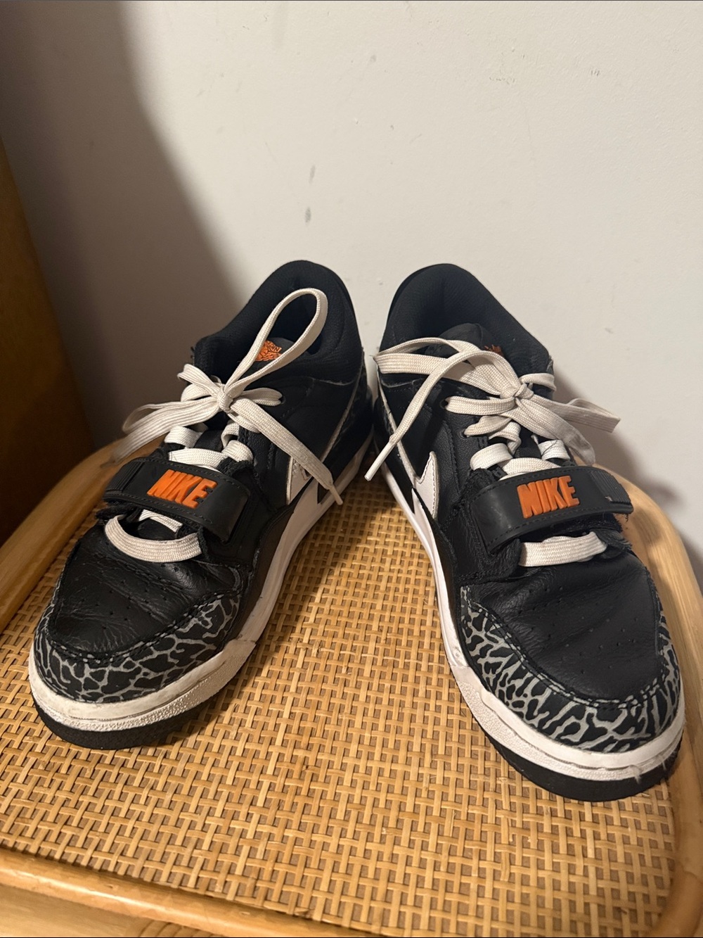 Nike Kids Air Jordan Black and White Sneakers with Orange Logo